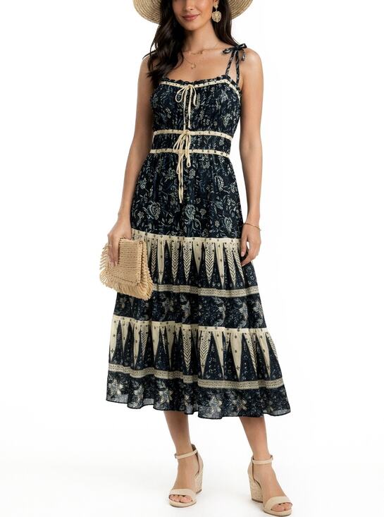 Christian Lacroix Dresses & Skirts - NWT Christian Lacroix Dark Blue Floral Cream Trim Midi Dress Size L